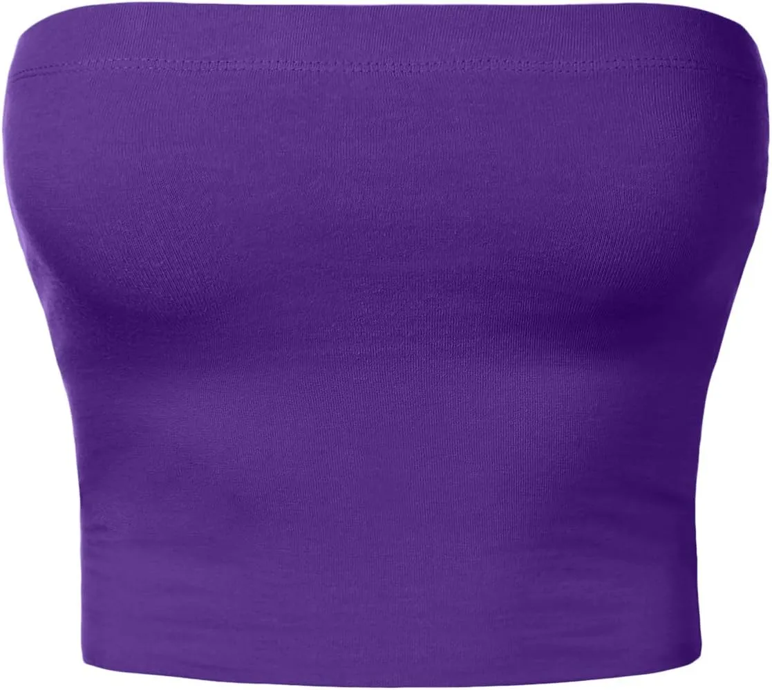 Women's Double Layered Crop Tube Tops Strapless Basic Cotton Cami Casual