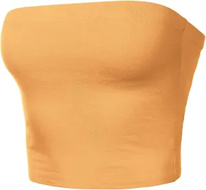 Women's Double Layered Crop Tube Tops Strapless Basic Cotton Cami Casual