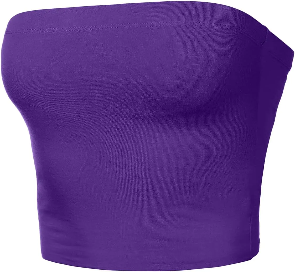 Women's Double Layered Crop Tube Tops Strapless Basic Cotton Cami Casual