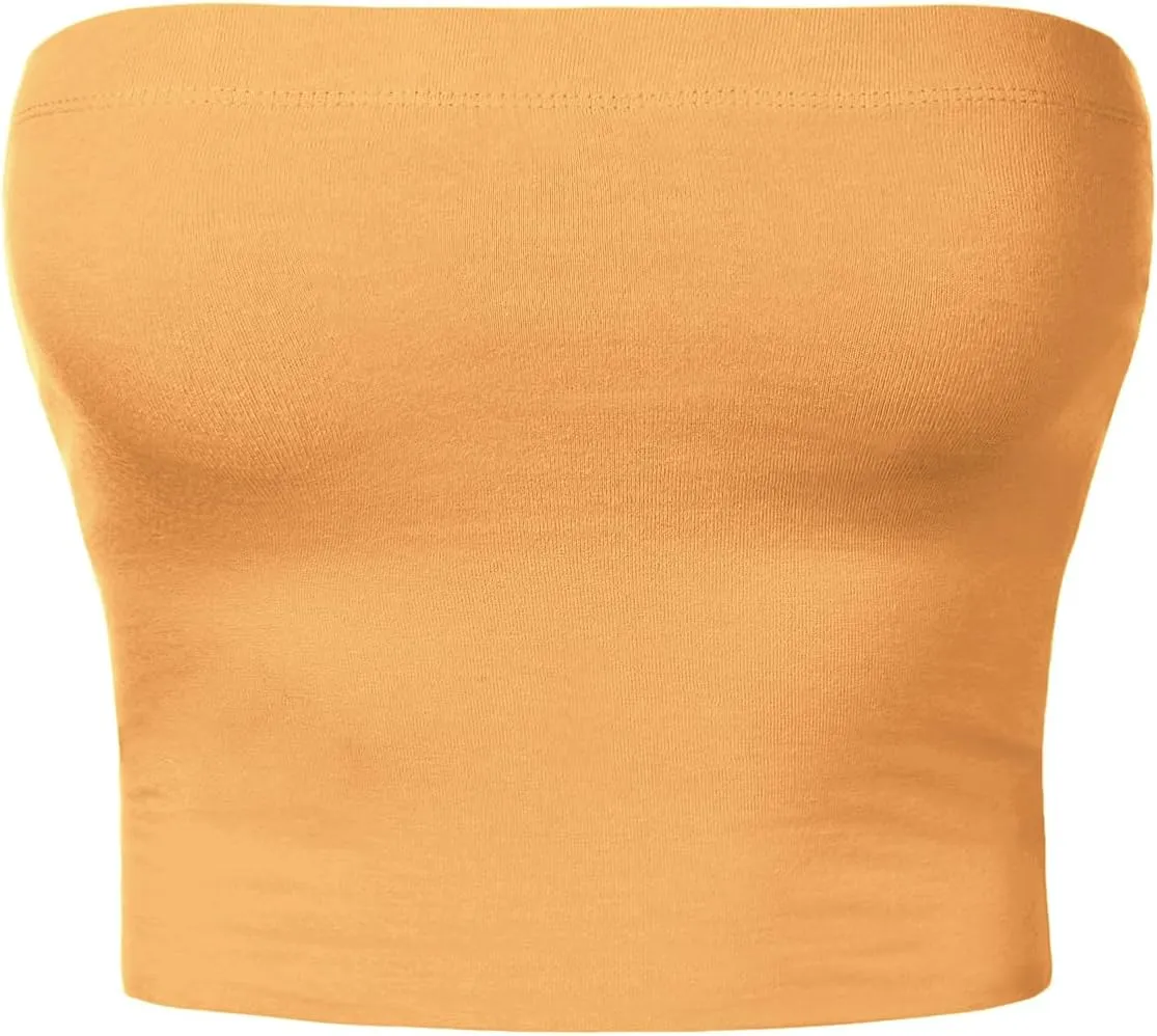 Women's Double Layered Crop Tube Tops Strapless Basic Cotton Cami Casual