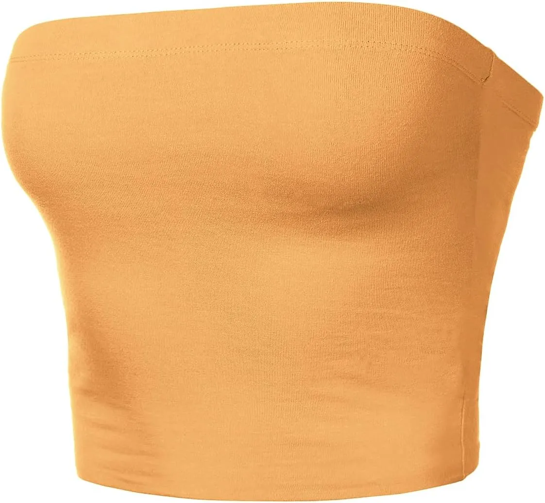 Women's Double Layered Crop Tube Tops Strapless Basic Cotton Cami Casual