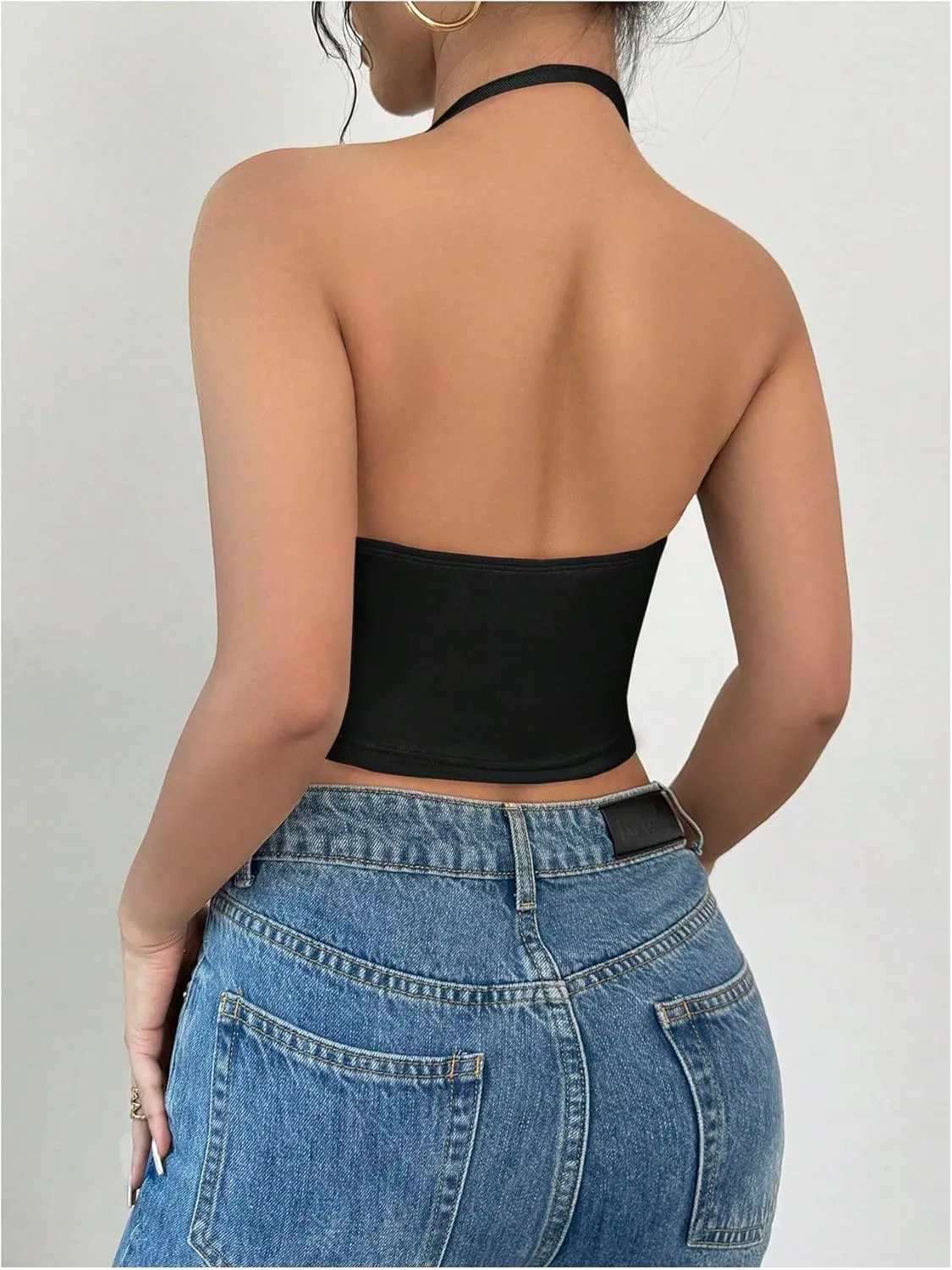 Women's Draped Neck Halter Top Sleeveless Slim Fit Crop Camisole Tops Party Clothes