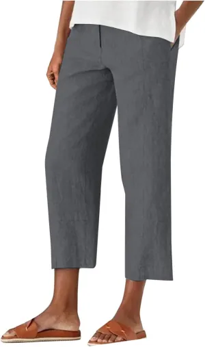 Women's Dress Capris Elegant Straight Leg Business Trousers High Waist Dressy Work Pants Summer Slacks