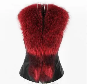 Women's Faux Leather Vest Winter Warm Open Front Sleeveless Jackets Vintage Motorcycle Biker Waistcoats with Faux Fur Collar