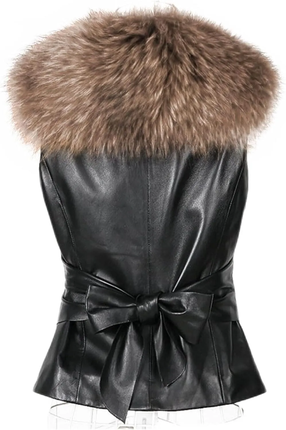 Women's Faux Leather Vest Winter Warm Open Front Sleeveless Jackets Vintage Motorcycle Biker Waistcoats with Faux Fur Collar