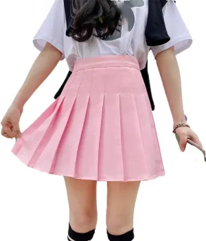 Women's High Waist A-Line Skater Skort Sporty School Uniform Pleated Mini Skirt with Shorts
