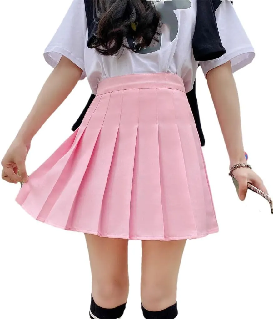 Women's High Waist A-Line Skater Skort Sporty School Uniform Pleated Mini Skirt with Shorts