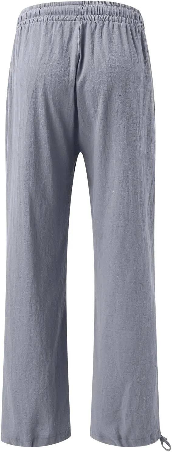 Women's Linen Blend Summer Boho Palazzo Pants Low Waist Lounge Pants Slim Fit Palazzo Lounge Pants Vacation