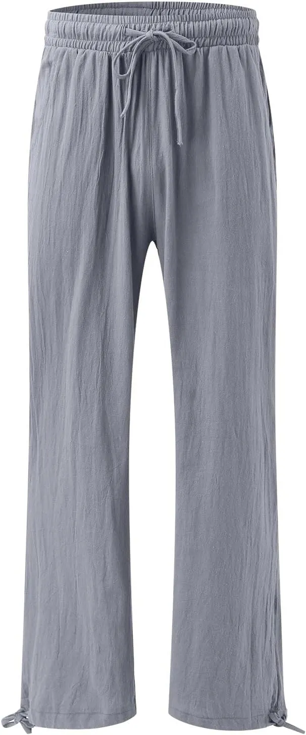 Women's Linen Blend Summer Boho Palazzo Pants Low Waist Lounge Pants Slim Fit Palazzo Lounge Pants Vacation