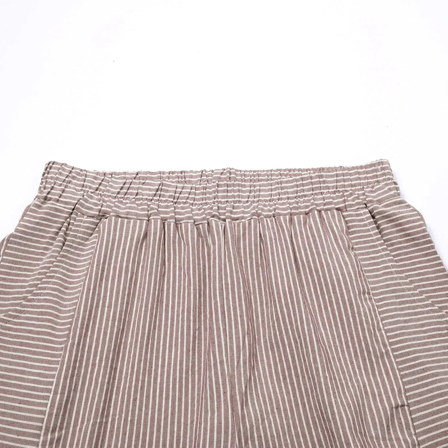 Womens Linen Pants with Pockets Loose Elastic High Waisted Comfy Beach Trousers Striped Side Button Casual Pants