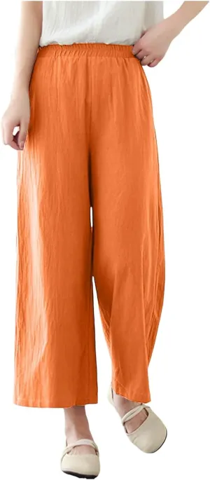 Women's Linen Summer Casual Loose Pant Trousers Elastic Waisted Straight Loose Fit Pant Trousers Work Business