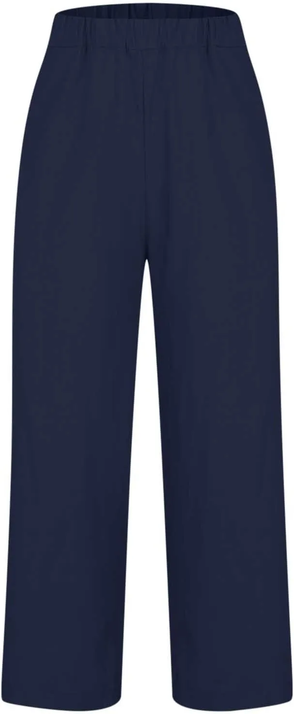 Women's Linen Summer Tie Knot Palazzo Lounge Pants High Waist Ankle Length Slim Fit Pant Trousers Office