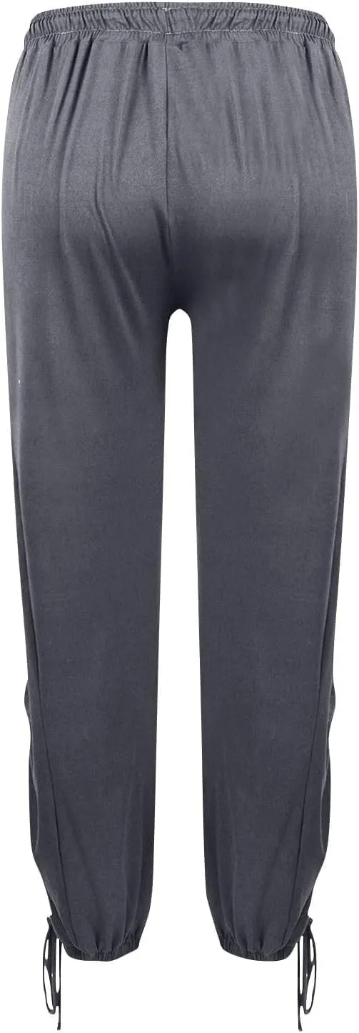 Womens Loose Wide Leg Pants Drawstring Split Hem Palazzo Pants Elastic High Waist Cropped Pants Pleated Trousers
