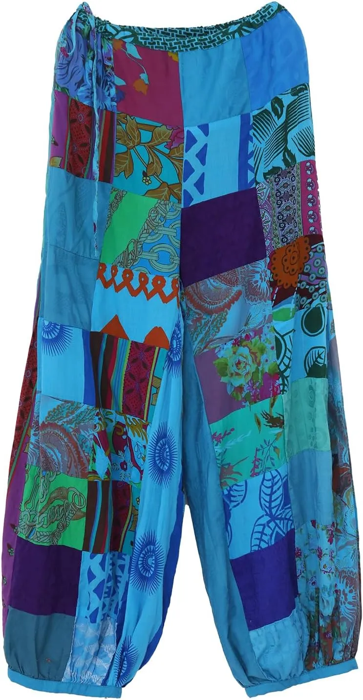 Women's Spliced Wide Leg Lantern Pants Loose Cotton Yoga Pants Bohemian Harem Trousers