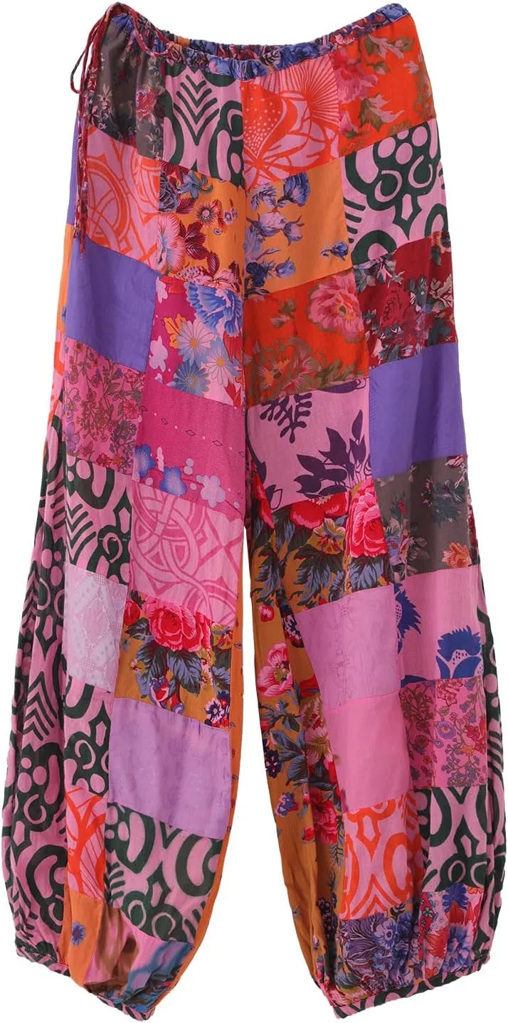 Women's Spliced Wide Leg Lantern Pants Loose Cotton Yoga Pants Bohemian Harem Trousers