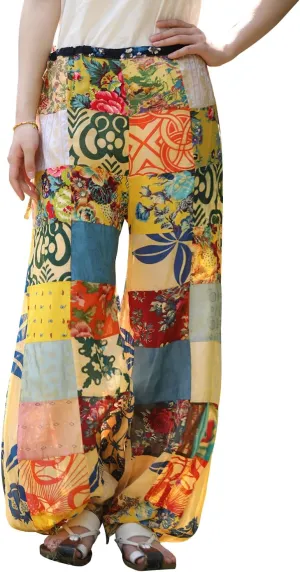Women's Spliced Wide Leg Lantern Pants Loose Cotton Yoga Pants Bohemian Harem Trousers