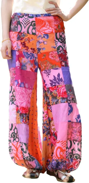 Women's Spliced Wide Leg Lantern Pants Loose Cotton Yoga Pants Bohemian Harem Trousers