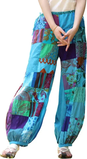 Women's Spliced Wide Leg Lantern Pants Loose Cotton Yoga Pants Bohemian Harem Trousers