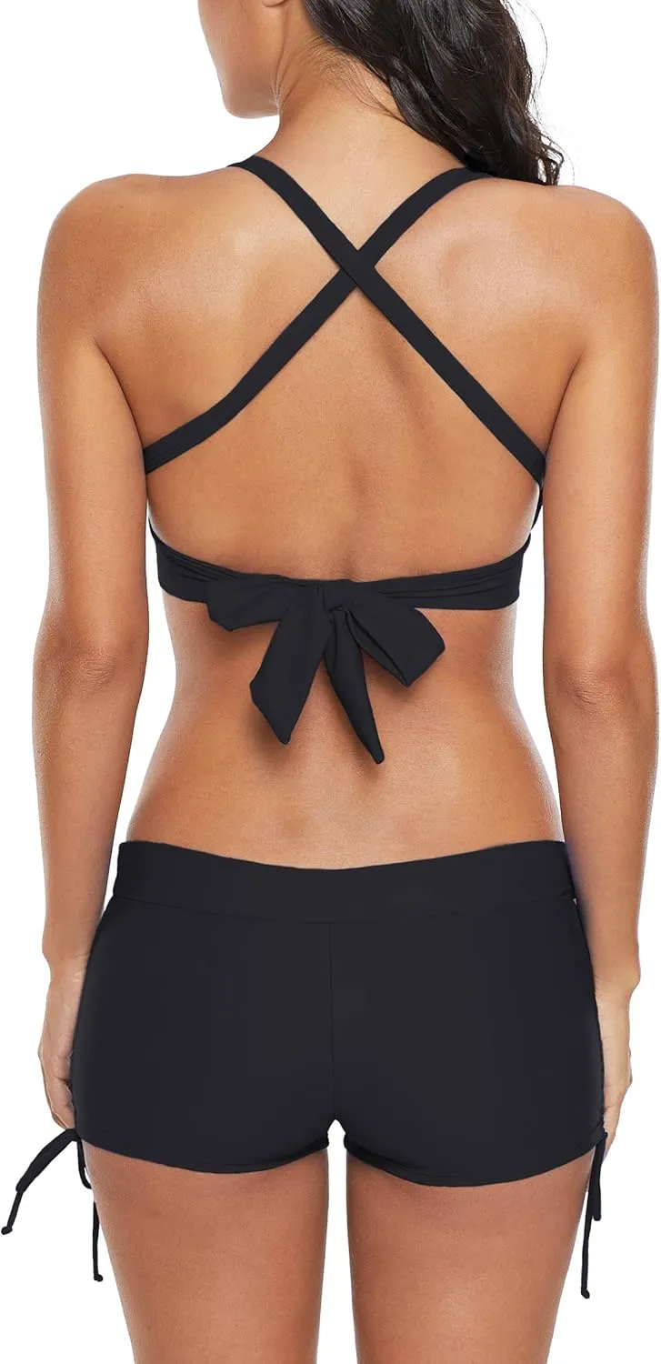 Women's Sporty Two Piece Swimsuits Halter Push Up Bathing Suits Athletic Swimwear for Women