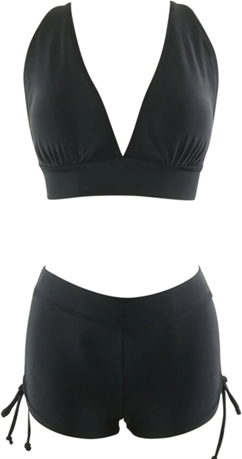 Women's Sporty Two Piece Swimsuits Halter Push Up Bathing Suits Athletic Swimwear for Women