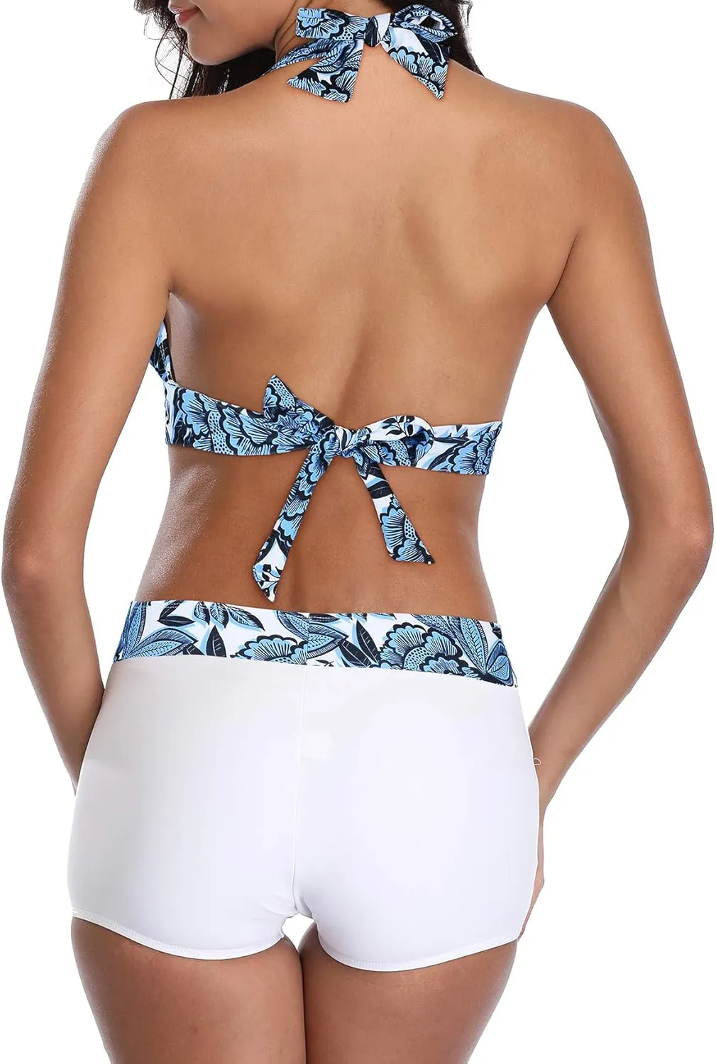 Women's Sporty Two Piece Swimsuits Halter Push Up Bathing Suits Athletic Swimwear for Women