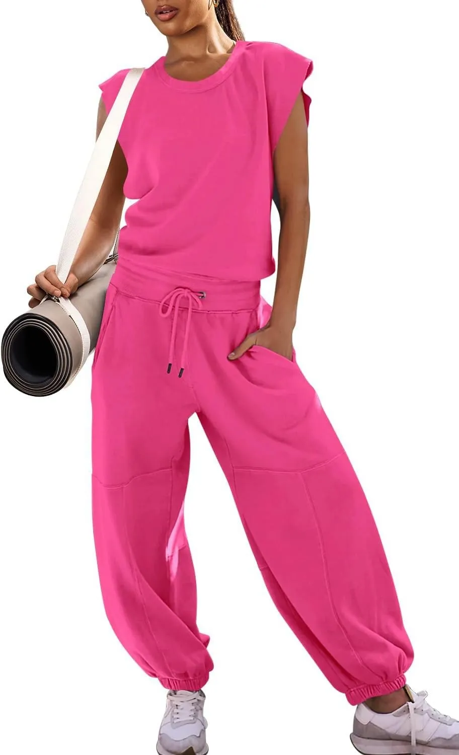 Women's Summer 2 Piece Outfits Backless Cap Sleeve Top and High Waist Loose Pants Set Tracksuit Trendy Loungewear