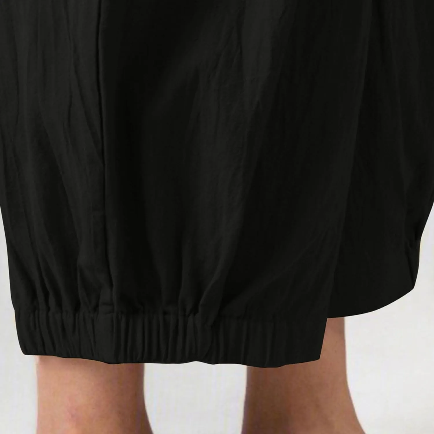 Women's Summer Linen Pants High Waisted Drawstring Printed Bohemian Capris Trousers