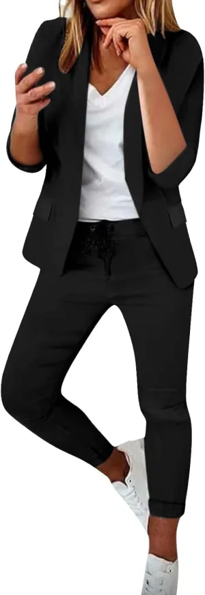 Women's Trouser Suit Trouser Suit Trousers 2 Piece Suit Plain Two Piece Slim Fit Sporty Women Plus Size Pant Suit