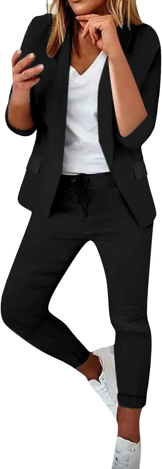 Women's Trouser Suit Trouser Suit Trousers 2 Piece Suit Plain Two Piece Slim Fit Sporty Women Plus Size Pant Suit