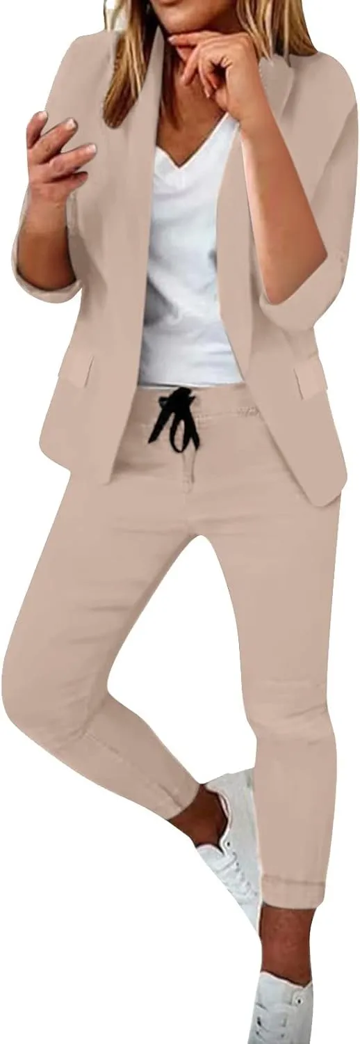 Women's Trouser Suit Trouser Suit Trousers 2 Piece Suit Plain Two Piece Slim Fit Sporty Women Plus Size Pant Suit