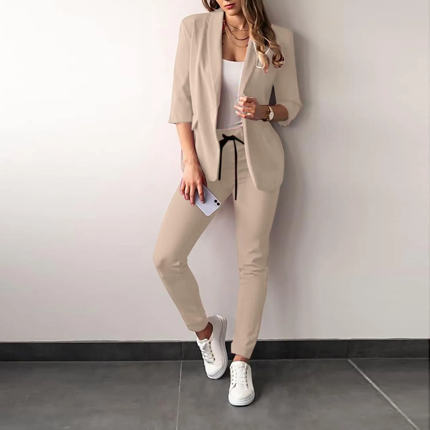 Women's Trouser Suit Trouser Suit Trousers 2 Piece Suit Plain Two Piece Slim Fit Sporty Women Plus Size Pant Suit