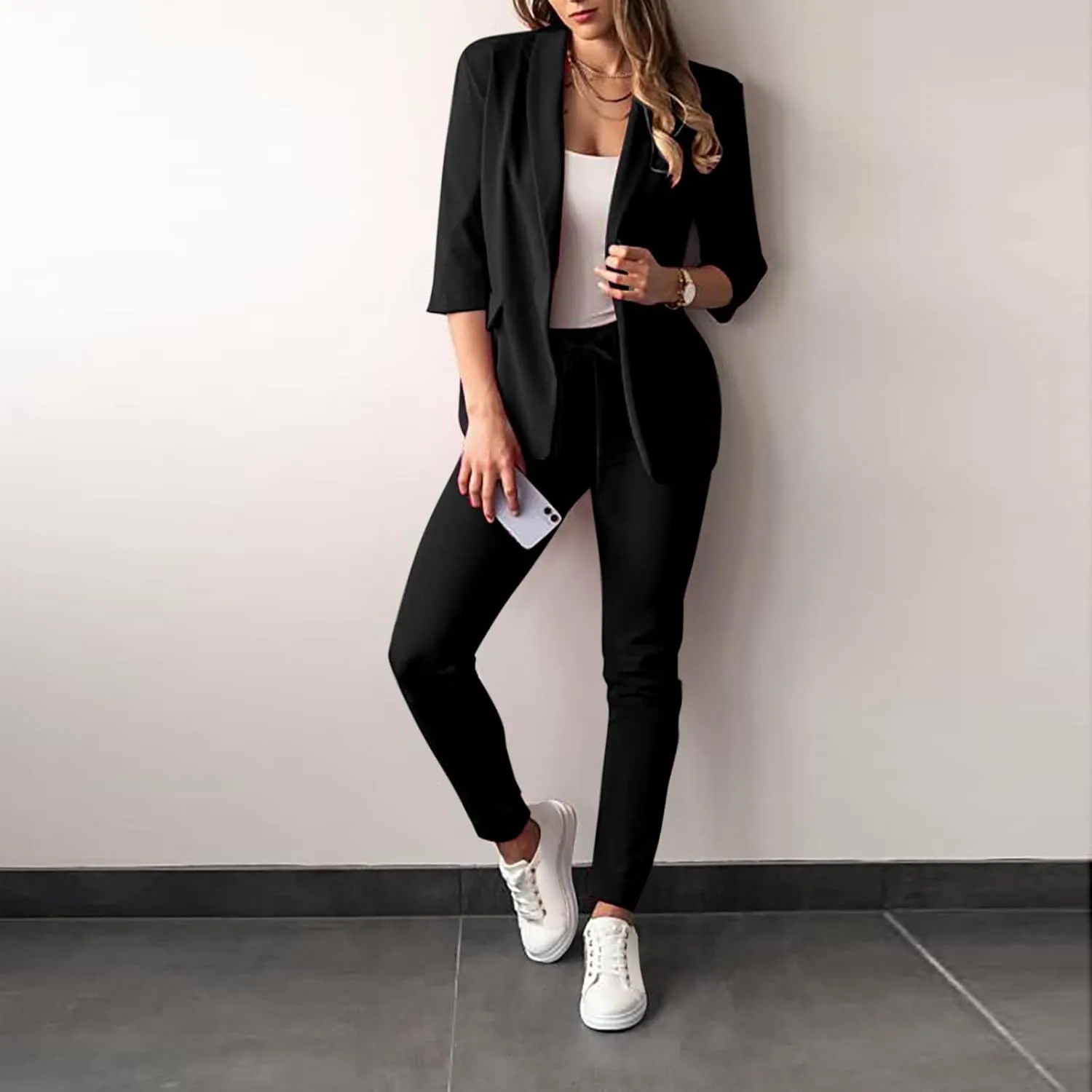 Women's Trouser Suit Trouser Suit Trousers 2 Piece Suit Plain Two Piece Slim Fit Sporty Women Plus Size Pant Suit