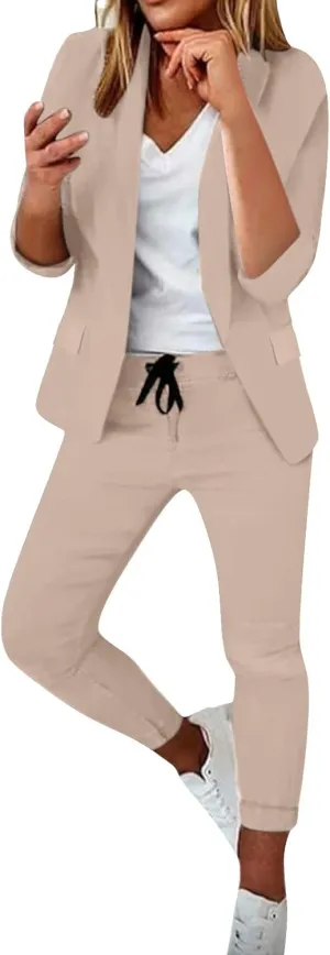 Women's Trouser Suit Trouser Suit Trousers 2 Piece Suit Plain Two Piece Slim Fit Sporty Women Plus Size Pant Suit
