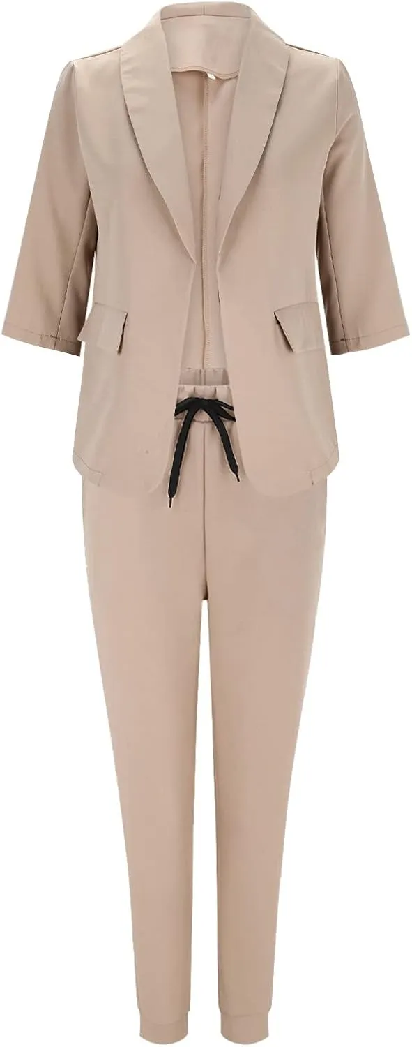 Women's Trouser Suit Trouser Suit Trousers 2 Piece Suit Plain Two Piece Slim Fit Sporty Women Plus Size Pant Suit