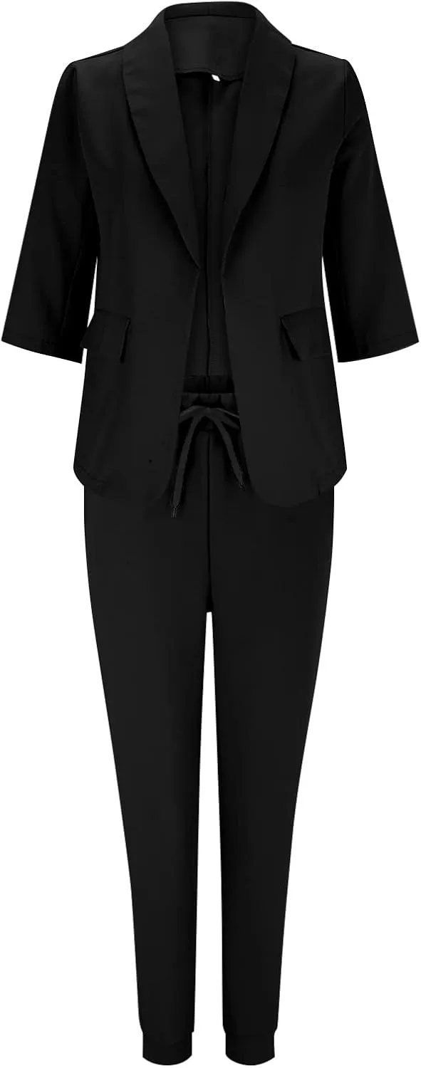 Women's Trouser Suit Trouser Suit Trousers 2 Piece Suit Plain Two Piece Slim Fit Sporty Women Plus Size Pant Suit