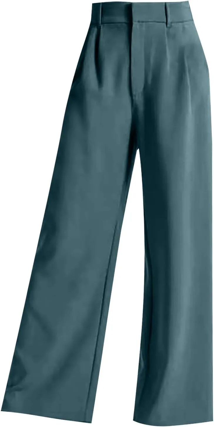 Women's Trousers Solid Color Thin High Waist Wide Leg Pants Womens Casual Stretchy Work Pants with Pockets