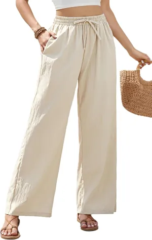 Women's Wide Leg Pants Flowy Pants for Women Casual Palazzo Trousers Loose Fit High Waisted Drawstring with Pocket