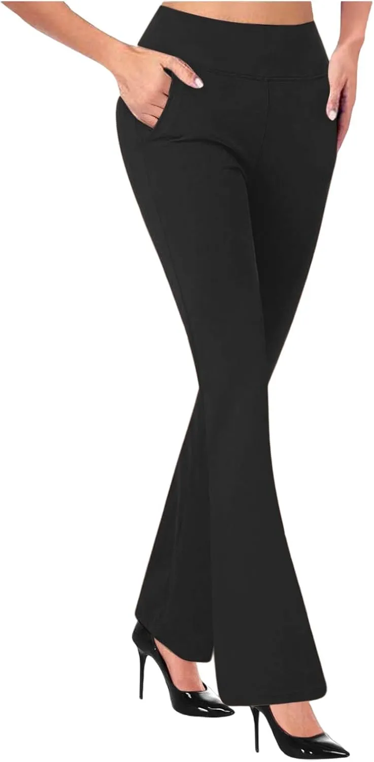 Womens Work Pants High Waisted Straight Leg Pants Dress Business Dress with Pockets Soft Solid Color Trousers 2024