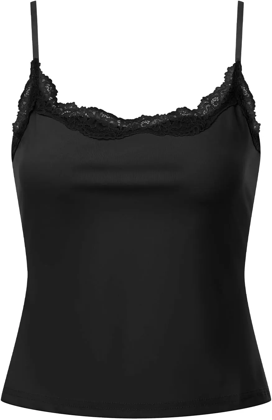 Women's Y2k Camisole Tank Tops Lace Trim Sleeveless Backless Solid Color Slim Fit Crop Tops Summer Sexy Vest Shirt