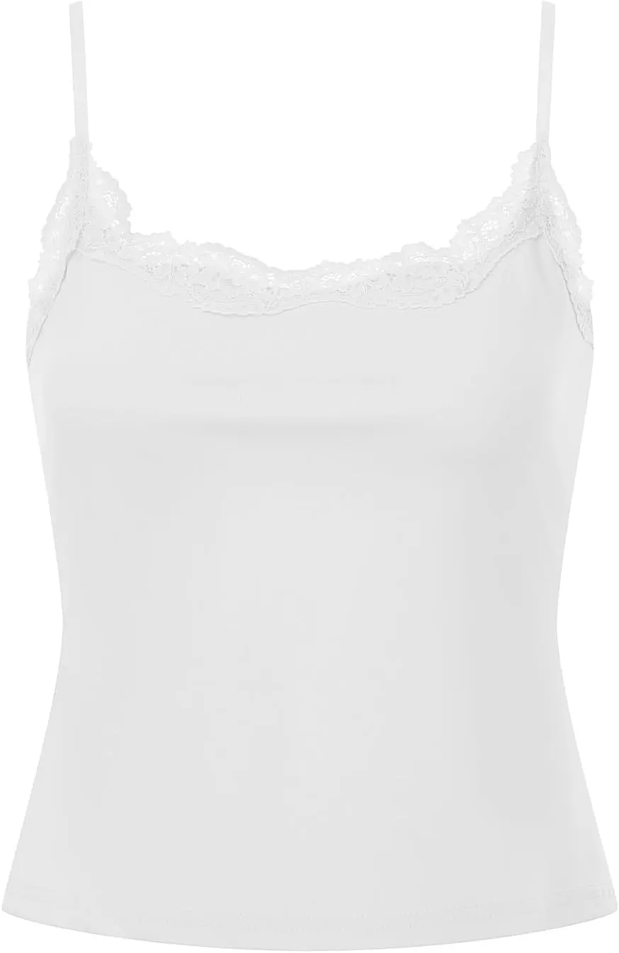 Women's Y2k Camisole Tank Tops Lace Trim Sleeveless Backless Solid Color Slim Fit Crop Tops Summer Sexy Vest Shirt