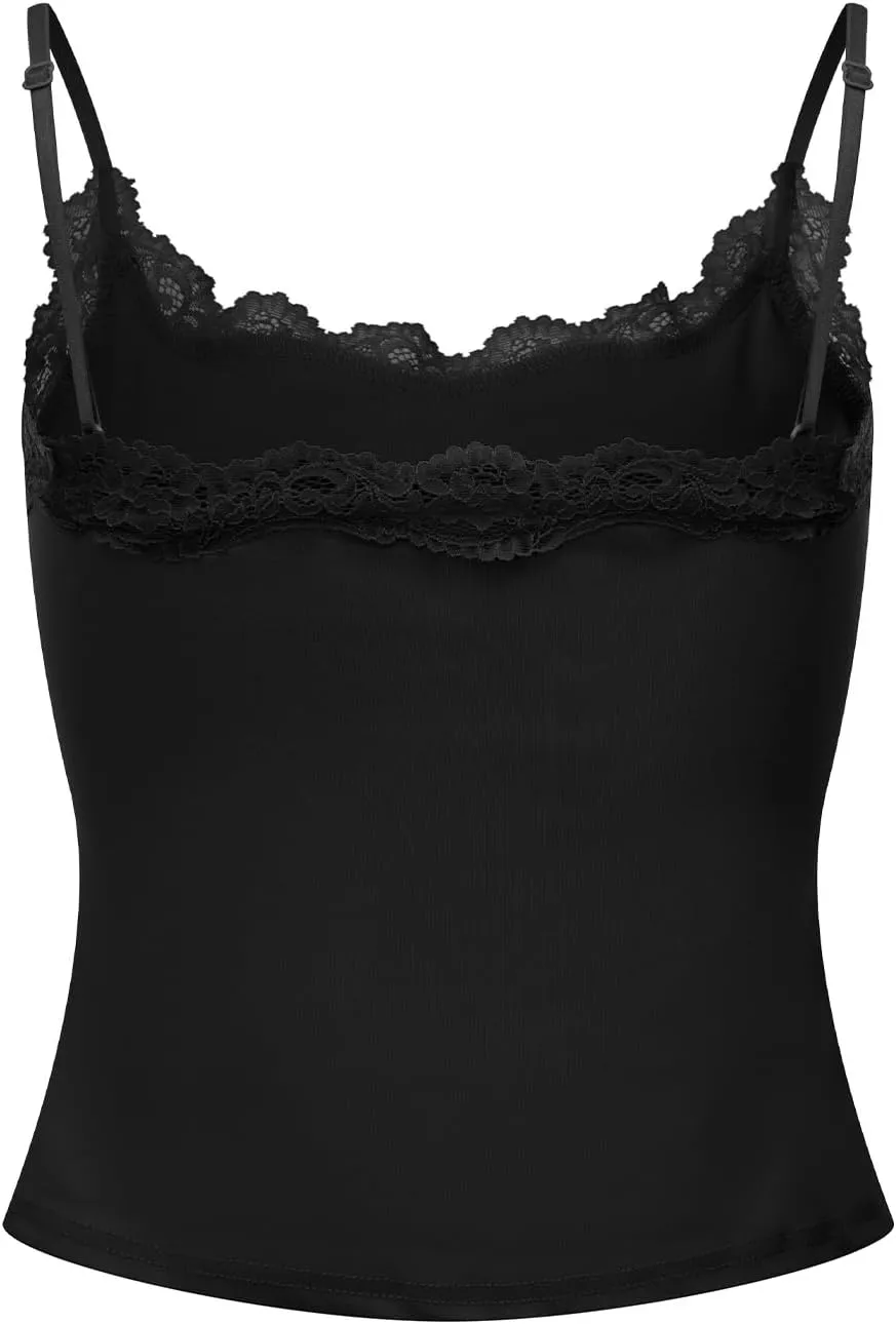 Women's Y2k Camisole Tank Tops Lace Trim Sleeveless Backless Solid Color Slim Fit Crop Tops Summer Sexy Vest Shirt
