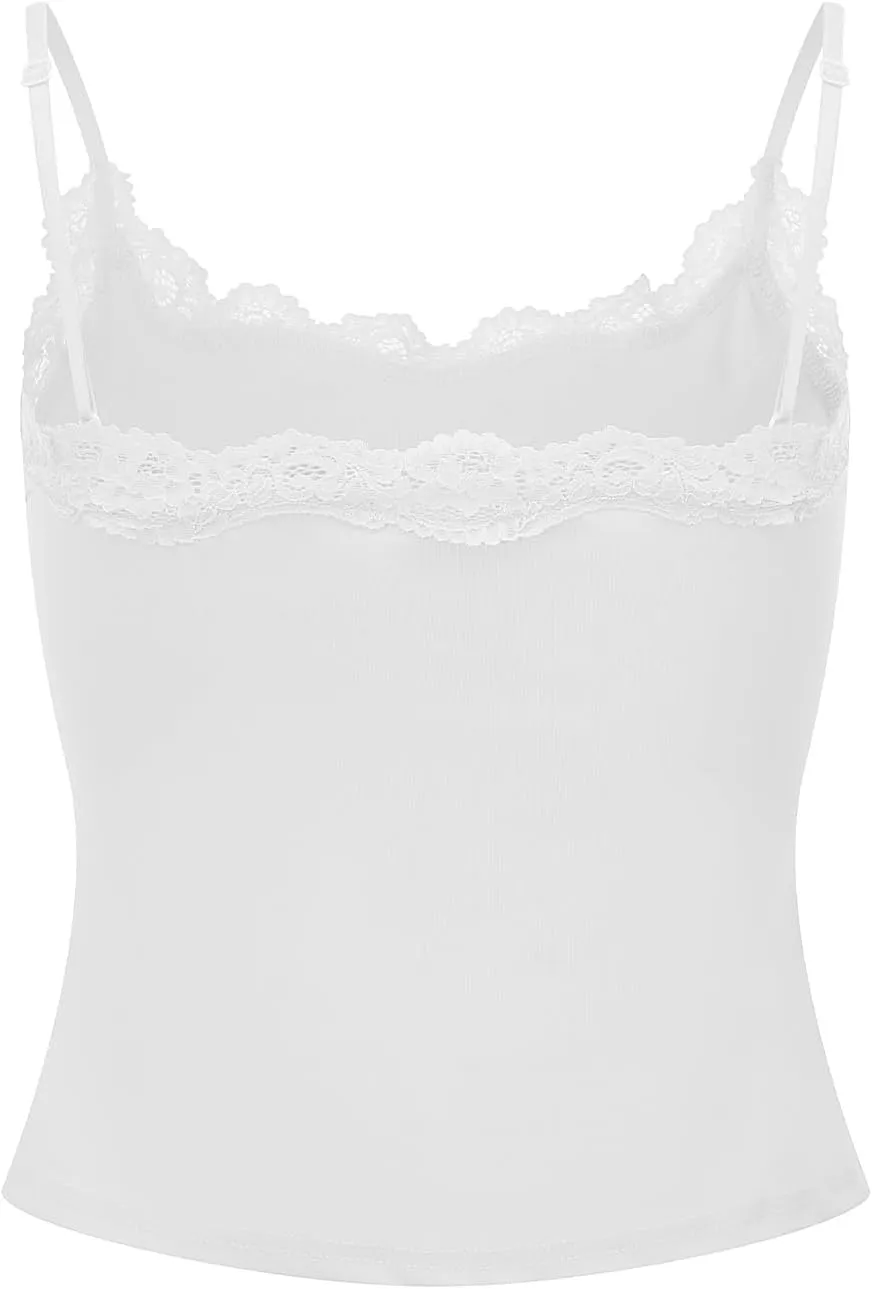 Women's Y2k Camisole Tank Tops Lace Trim Sleeveless Backless Solid Color Slim Fit Crop Tops Summer Sexy Vest Shirt
