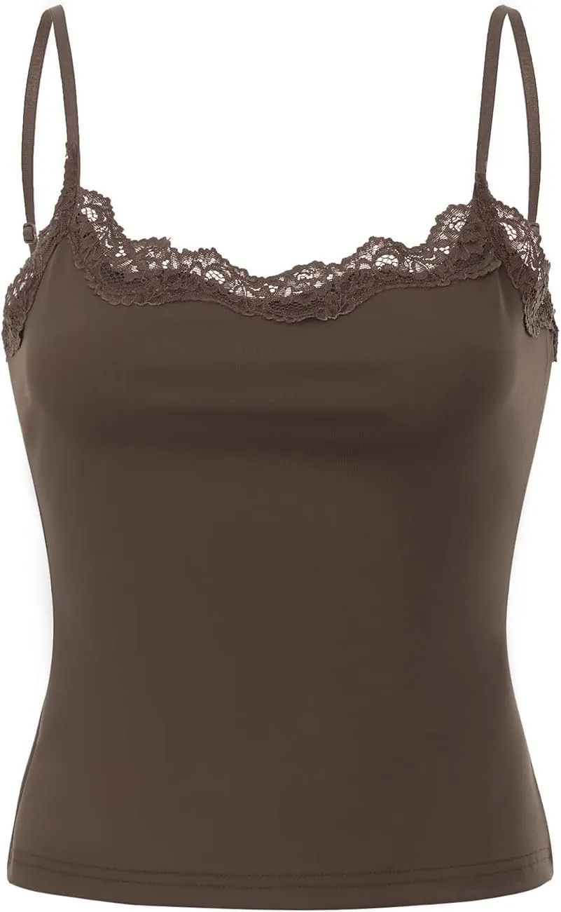 Women's Y2k Camisole Tank Tops Lace Trim Sleeveless Backless Solid Color Slim Fit Crop Tops Summer Sexy Vest Shirt
