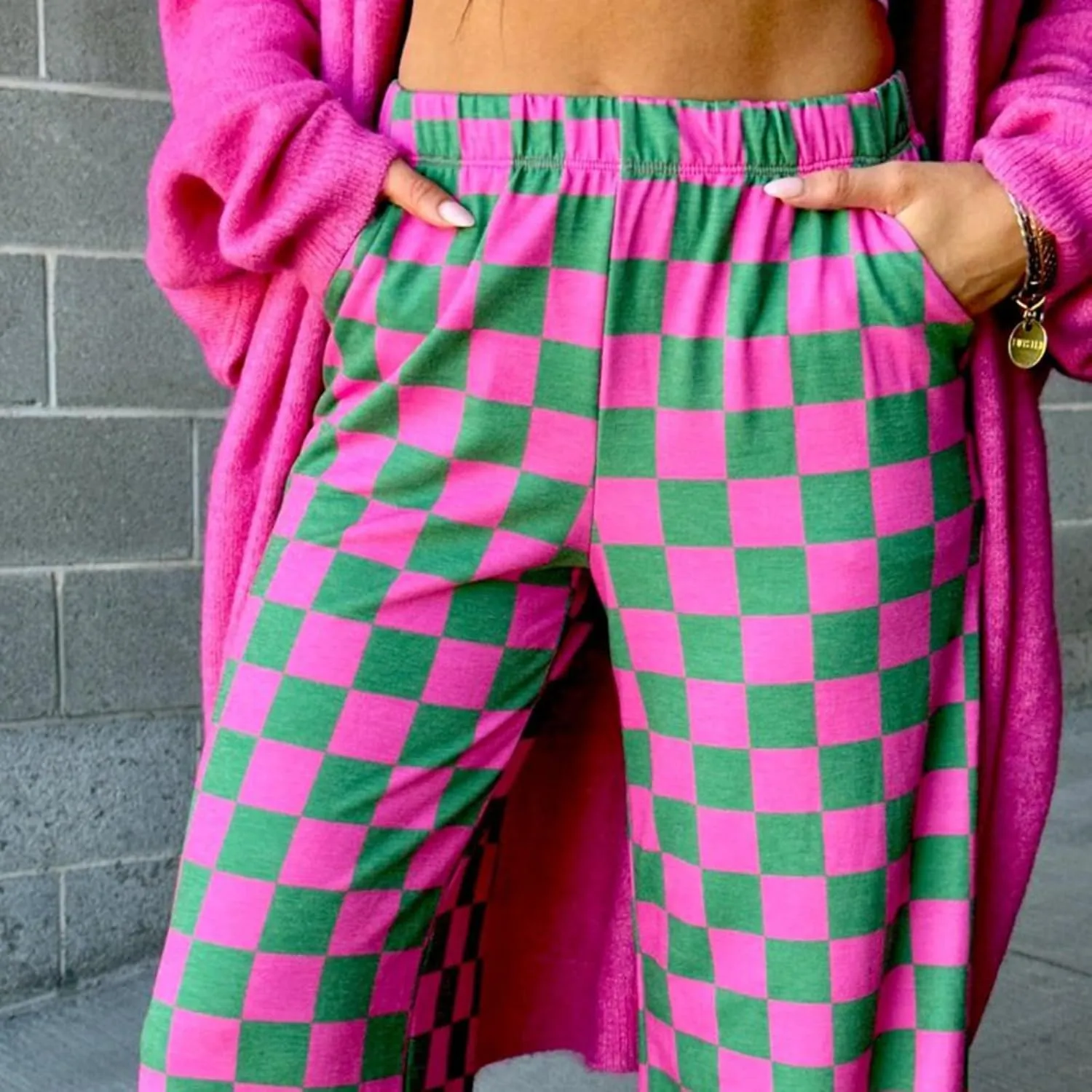 Womens Y2K Checkered Wide Leg Pants High Elastic Waist Plaid Straight Loose Fit Lounge Trouser Going Out Streetwear
