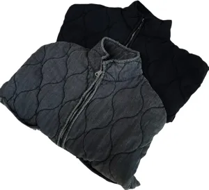 Women's Y2K Vintage Puffer Quilted Cotton Padded Jacket Grunge Stand Collar Zipper Coat Aesthetics Long Sleeve Top