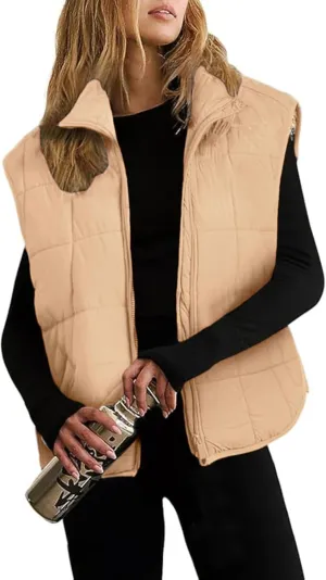 Xiaoxuemeng Puffer Vest Women Lightweight Zip Up Quilted Vest Padded Gilet Sleeveless Jacket with Pockets