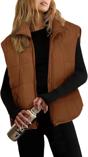 Xiaoxuemeng Puffer Vest Women Lightweight Zip Up Quilted Vest Padded Gilet Sleeveless Jacket with Pockets