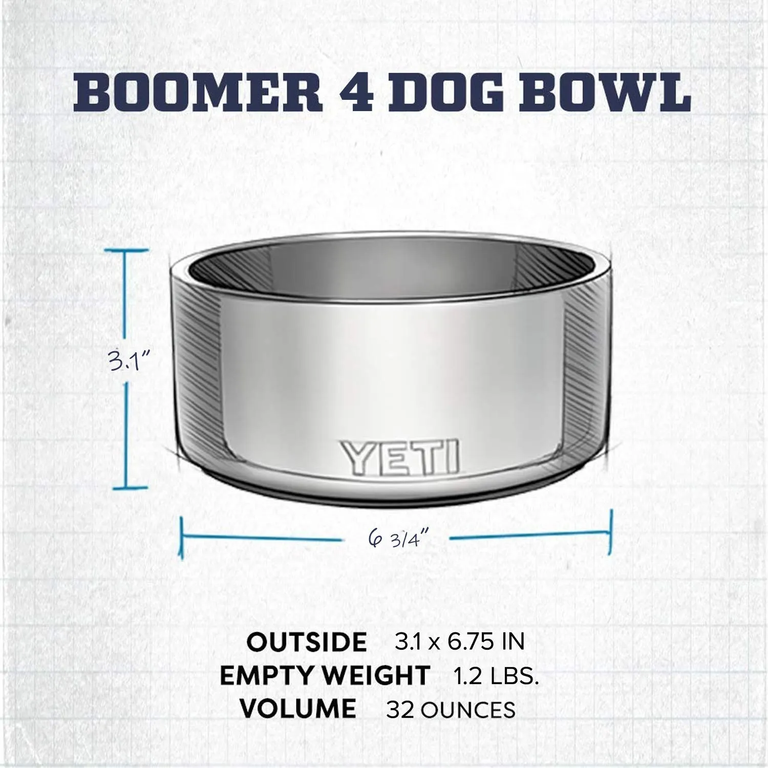YETI Boomer Stainless Steel, Non-Slip Dog Bowl, Holds 32 Ounces, Navy
