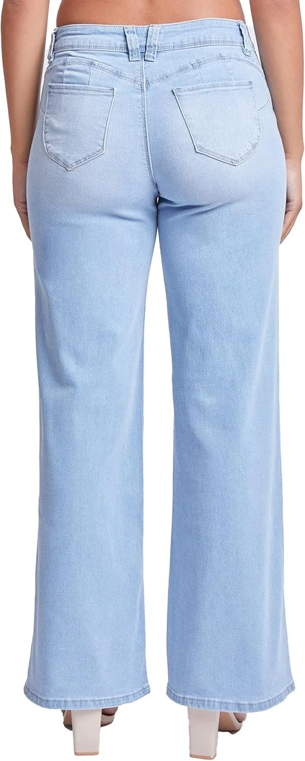 YMI Womens Sustainable Wannabettabutt Low Rise Wide Leg Jeans