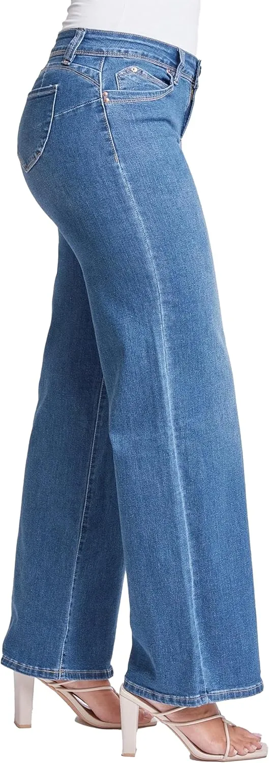 YMI Womens Sustainable Wannabettabutt Low Rise Wide Leg Jeans
